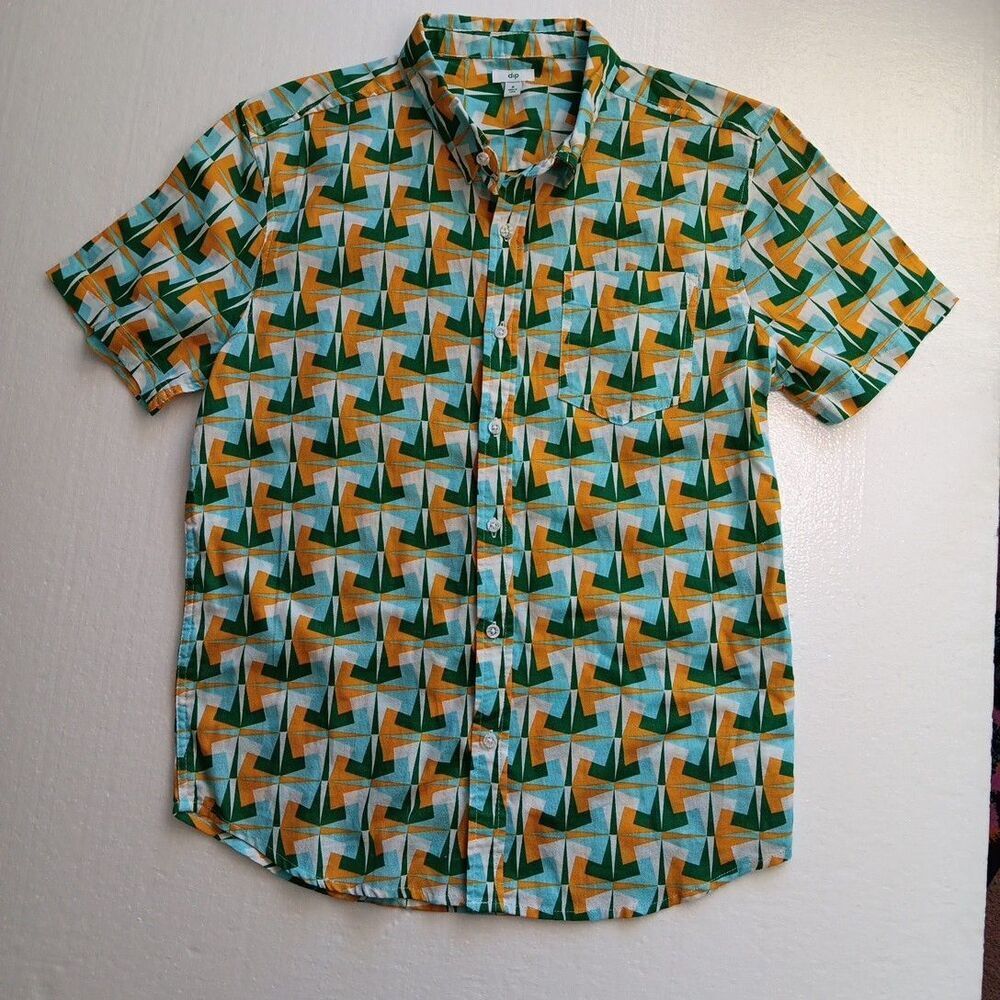 Dip Men's Casual Shirt Button Sz Sm Multicolored Geometrical Shapes Cotton